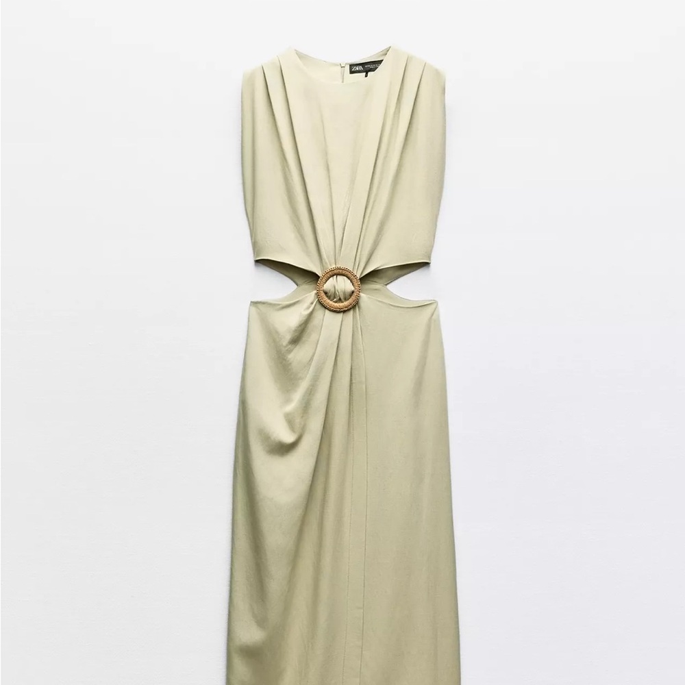 Zara Mint Green Midi Dress with Gold Detail